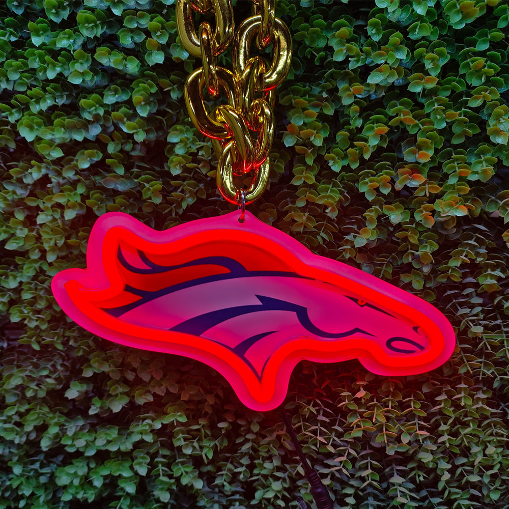Show off your team work Denver Broncos led big logo sign lighting up sign for new season including necklace and shipping Chains for fans