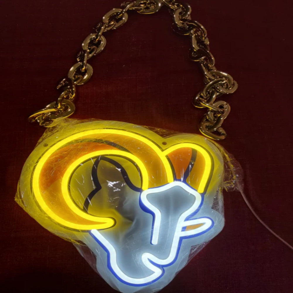 Illuminate Your Passion American football Los Angeles Rams Neon lighting up big logo chain for your team Chains for fans