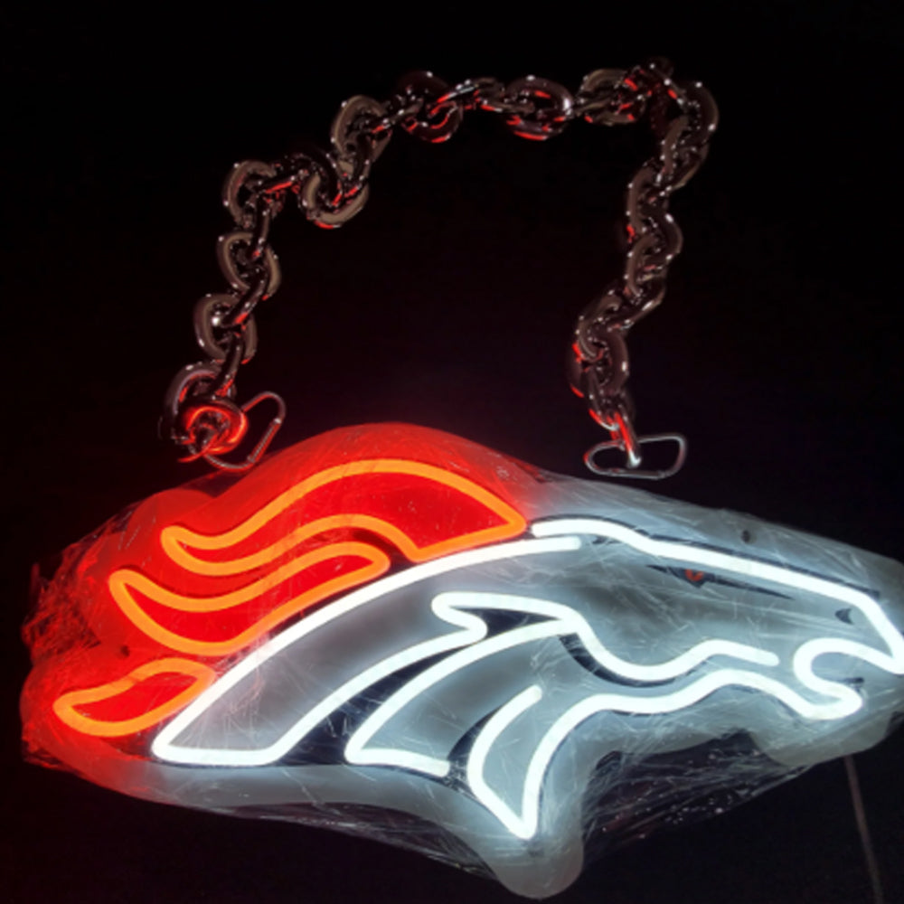 Show off your team work Denver Broncos led big logo sign lighting up sign for new season including necklace and shipping Chains for fans