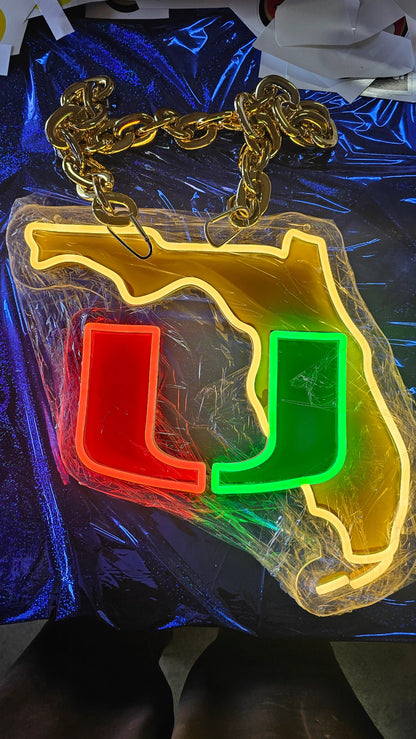 Miami Hurricanes LED fan Neon Sign with Hanging Chain Chains for fans