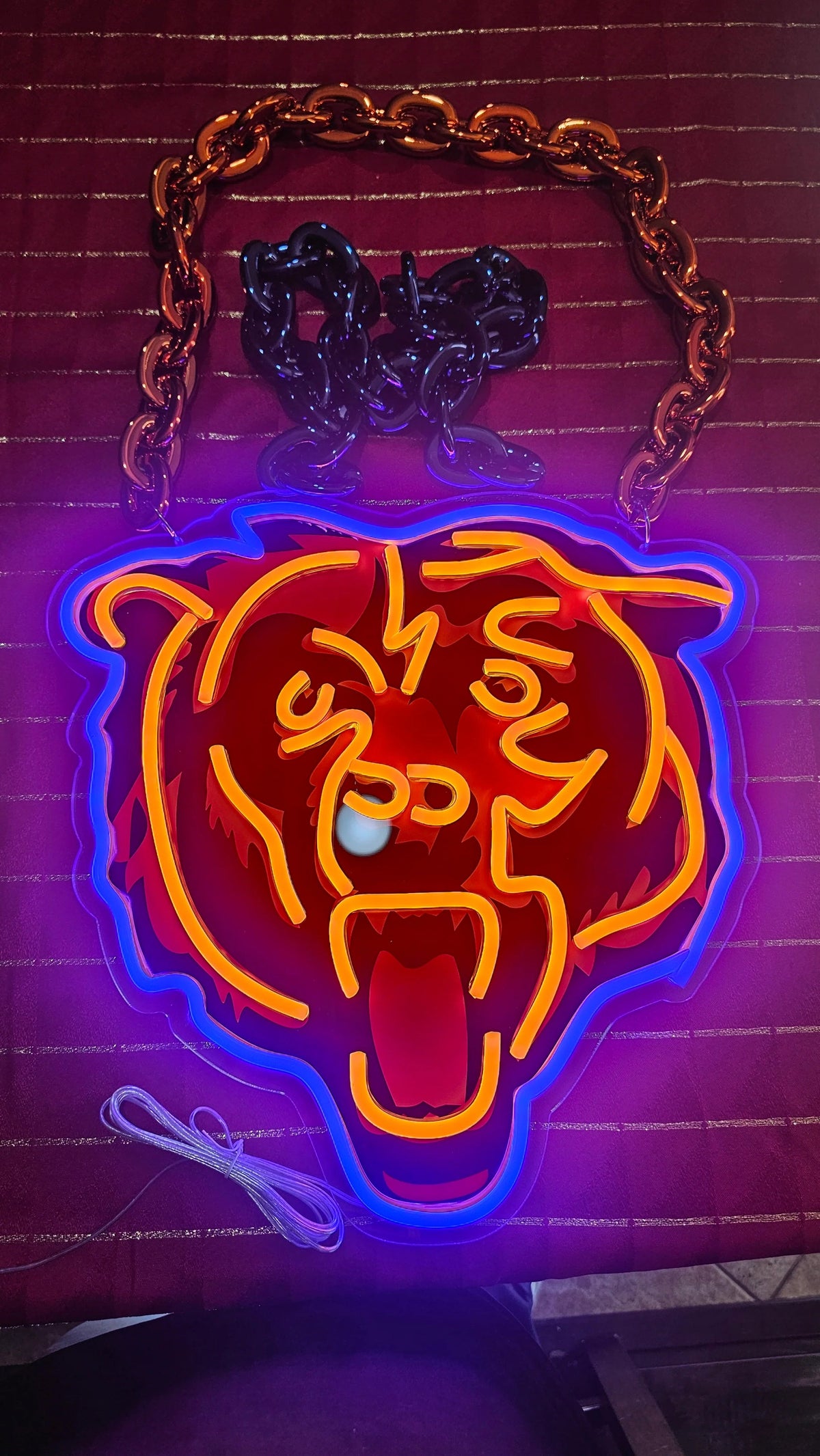 Chicago Bear LED Neon Sign with Hanging Chain Chains for fans