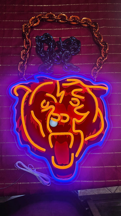 Chicago Bear LED Neon Sign with Hanging Chain Chains for fans