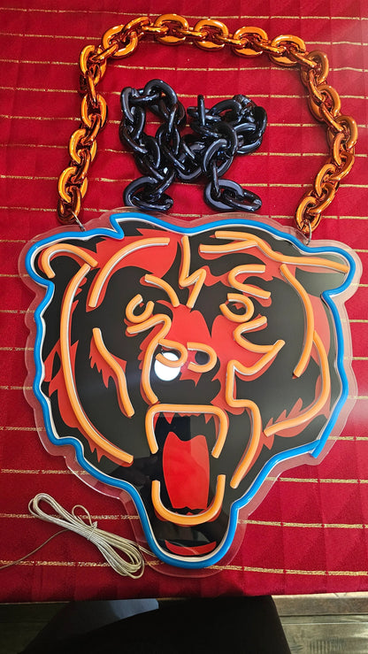 Chicago Bear LED Neon Sign with Hanging Chain Chains for fans
