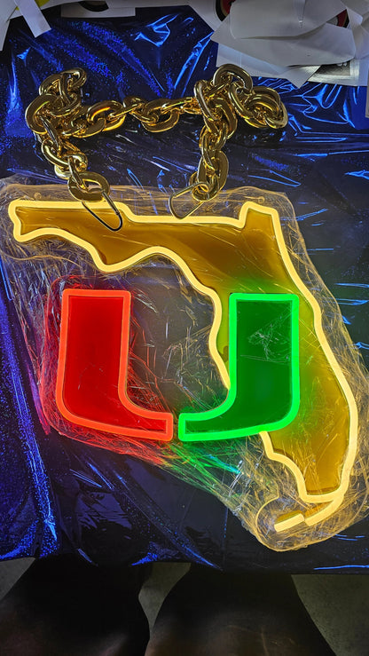 Miami Hurricanes LED fan Neon Sign with Hanging Chain Chains for fans