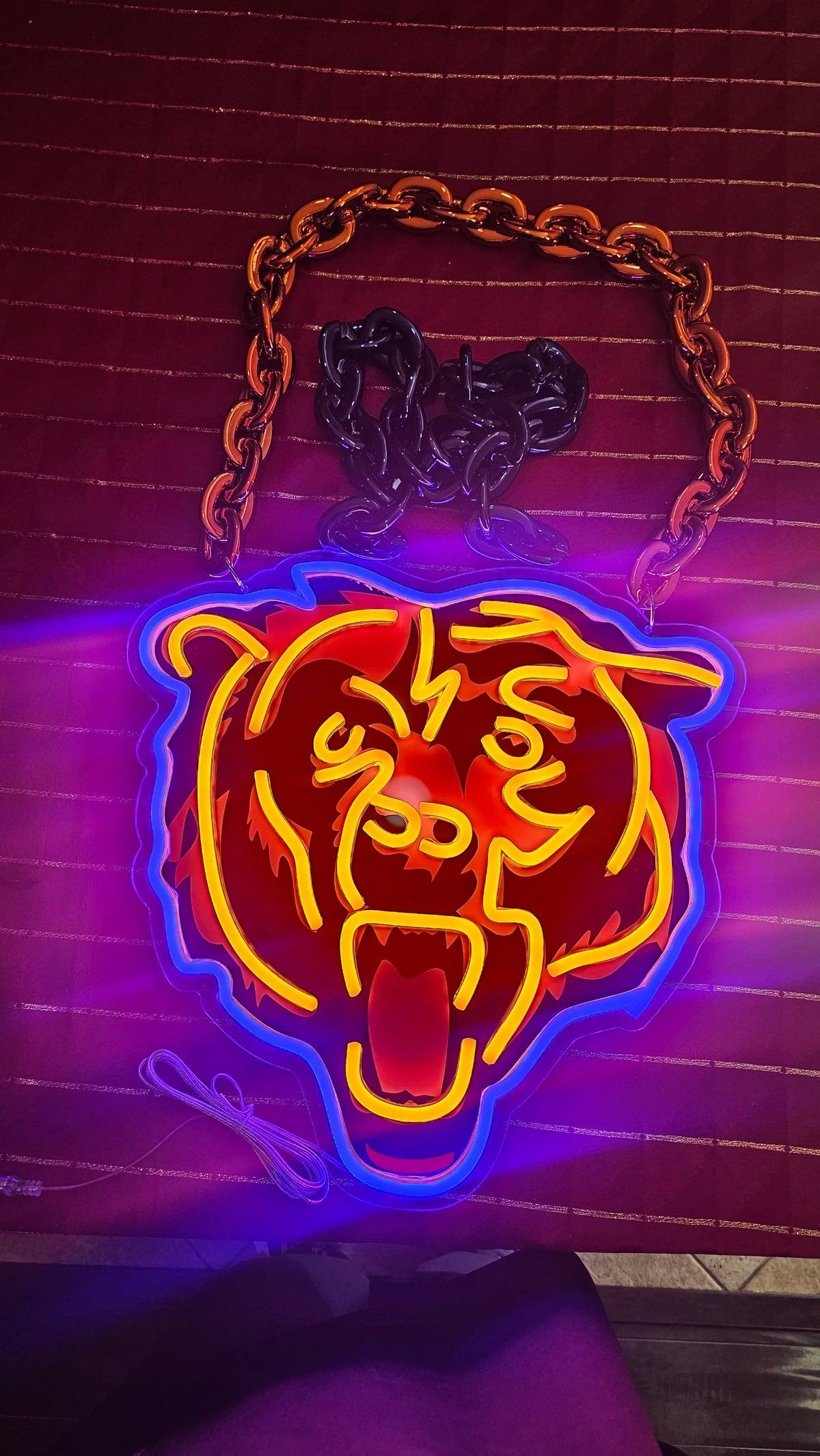 Chicago Bear LED Neon Sign with Hanging Chain Chains for fans