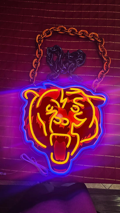 Chicago Bear LED Neon Sign with Hanging Chain Chains for fans
