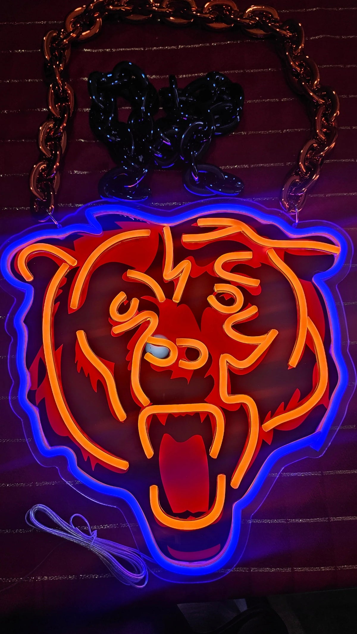 Chicago Bear LED Neon Sign with Hanging Chain Chains for fans