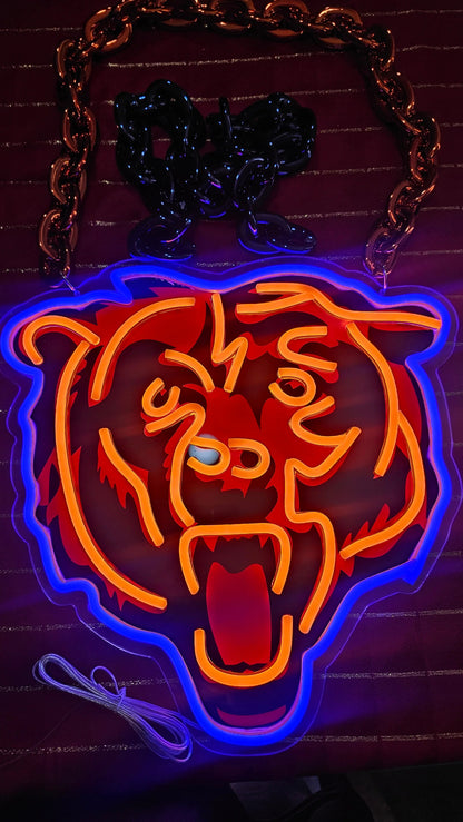Chicago Bear LED Neon Sign with Hanging Chain Chains for fans