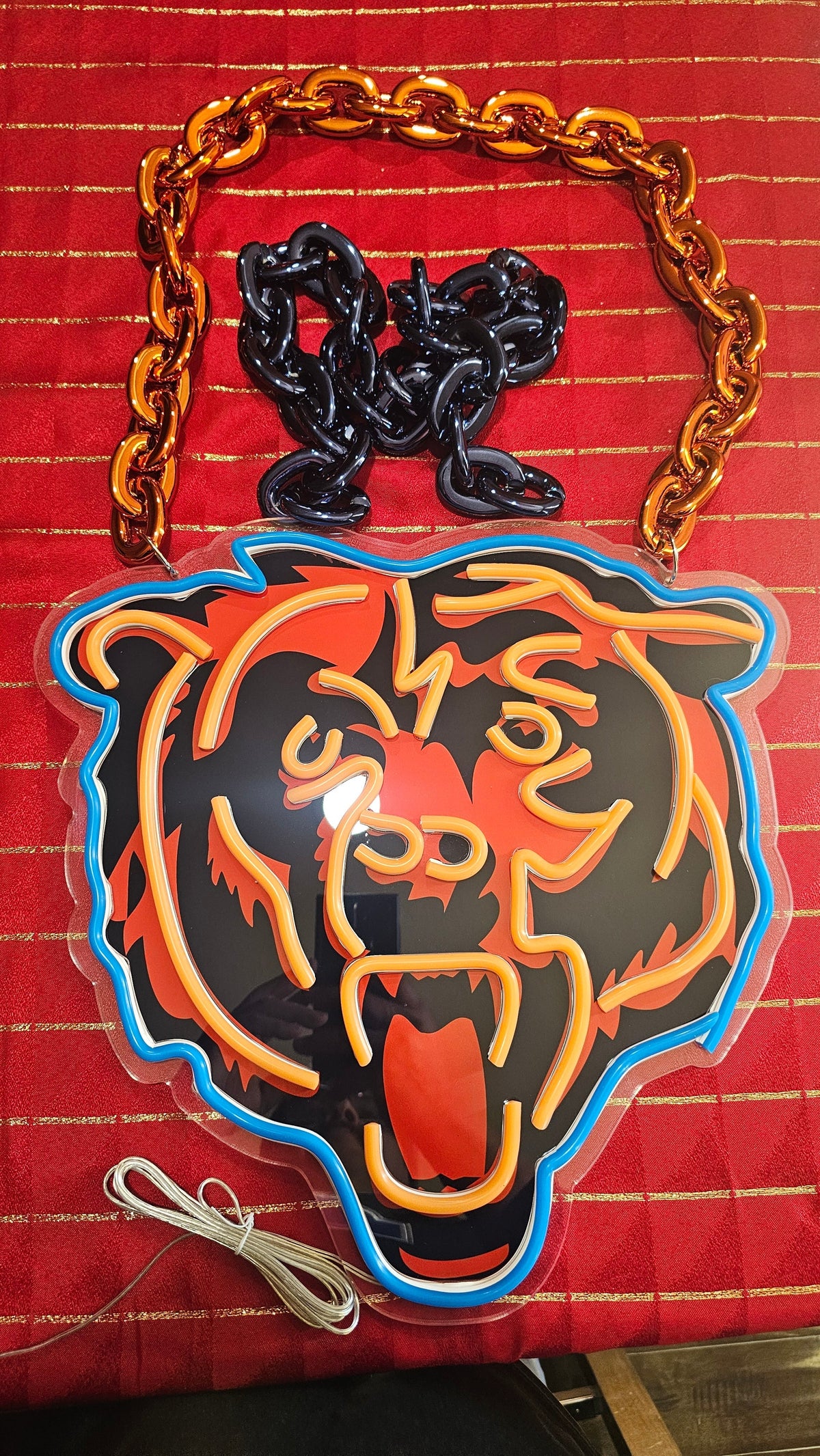 Chicago Bear LED Neon Sign with Hanging Chain Chains for fans