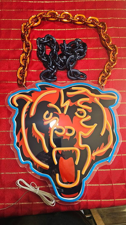 Chicago Bear LED Neon Sign with Hanging Chain Chains for fans