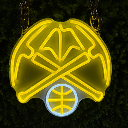 denver nuggets logo neon sign with chain