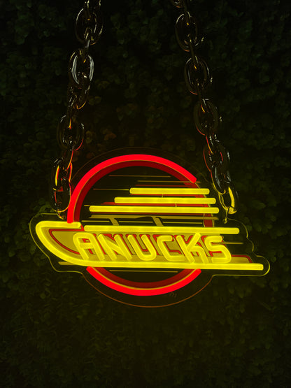 canucks neon sign with chain