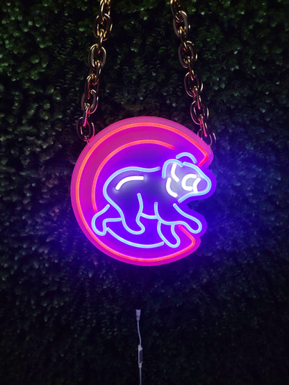 Chicago Cubs big C neon sign with chain