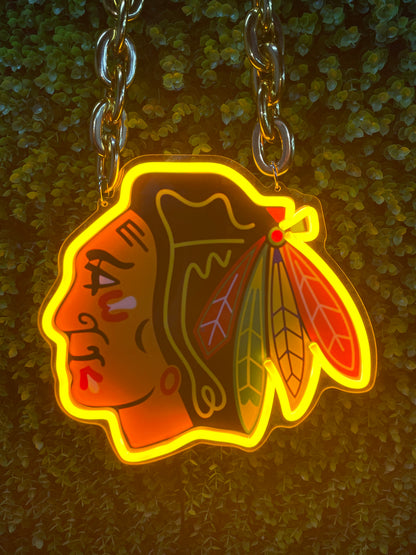 Chicago Blackhawks neon sign with chain for fan