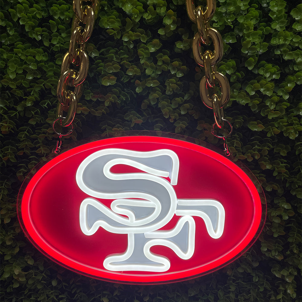 Illuminate Your 49ers Fandom with our Fast Delivery Low MOQ San Francisco 49ers Neon Sign Chain Light-up Necklace Chains for fans