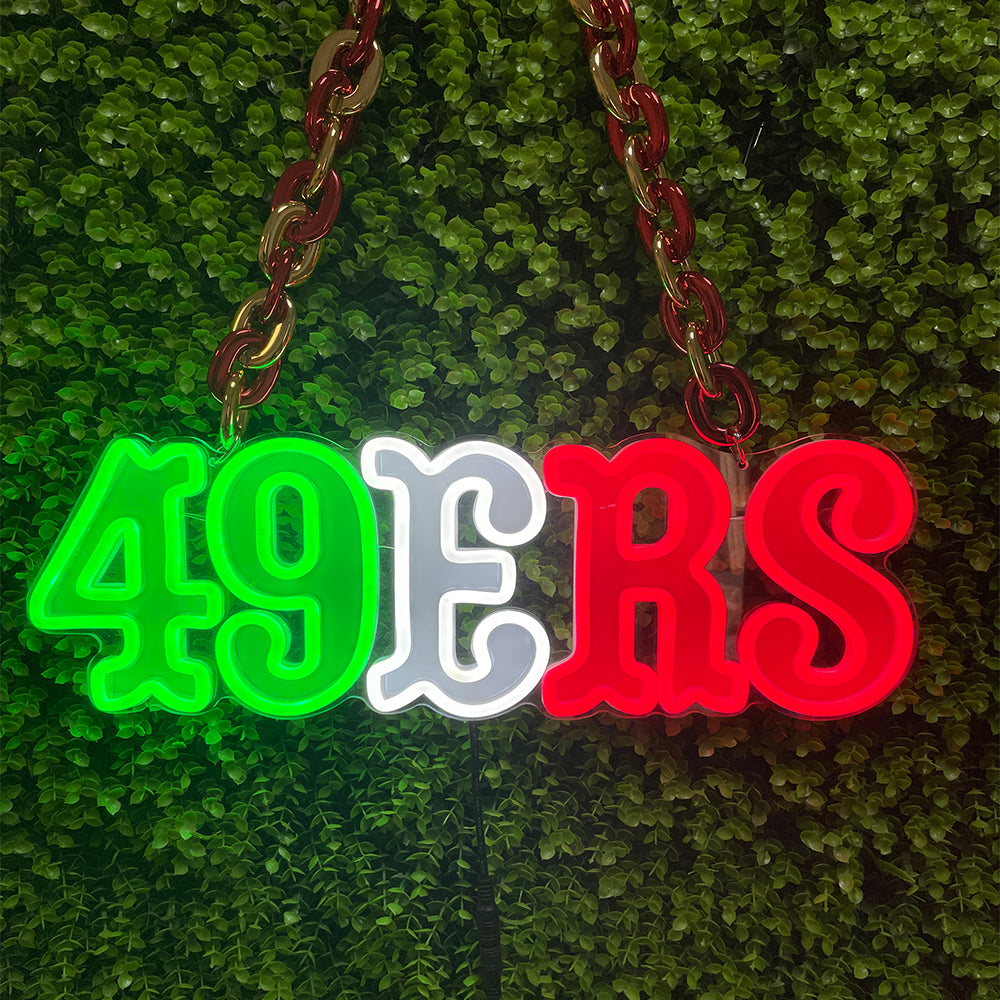 Illuminate Your 49ers Fandom with our Fast Delivery Low MOQ San Francisco 49ers Neon Sign Chain Light-up Necklace Chains for fans