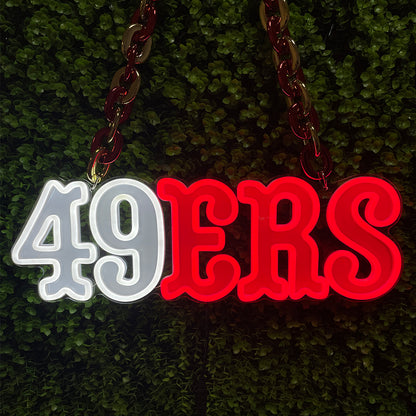 Illuminate Your 49ers Fandom with our Fast Delivery Low MOQ San Francisco 49ers Neon Sign Chain Light-up Necklace Chains for fans