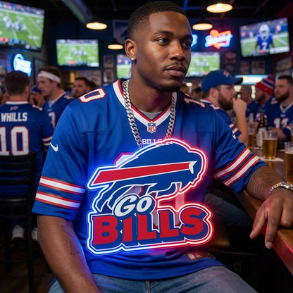 Buffalo Bills 35cm Oversized LED Neon Pendant Sign Big Team Logo Chain Light Duty Acrylic Material Medallion Fan Shop Supply Chains for fans