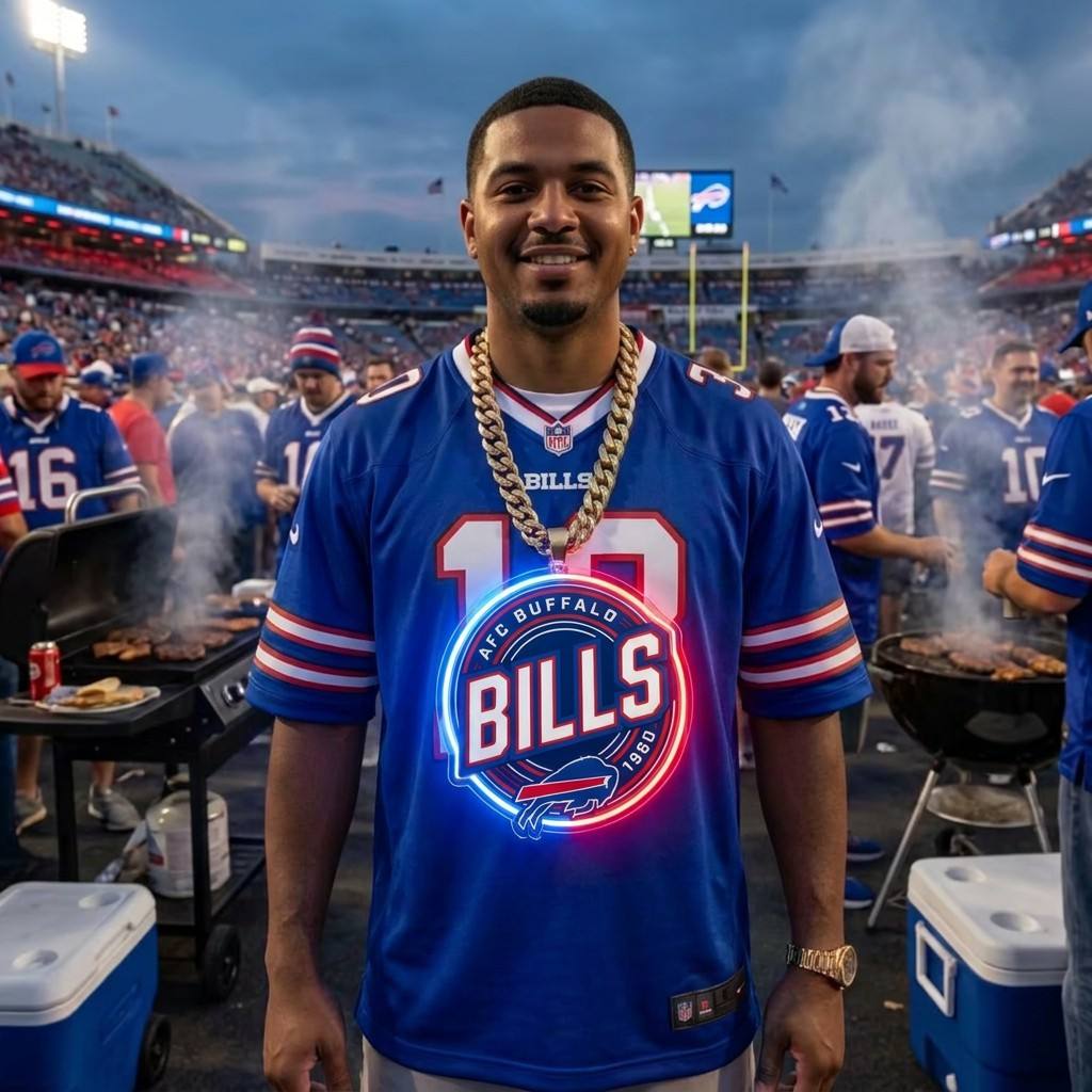 Buffalo Bills 35cm Oversized LED Neon Pendant Sign Big Team Logo Chain Light Duty Acrylic Material Medallion Fan Shop Supply Chains for fans