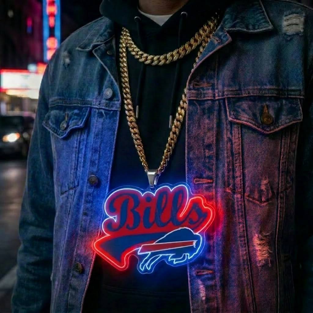 Buffalo Bills 35cm Oversized LED Neon Pendant Sign Big Team Logo Chain Light Duty Acrylic Material Medallion Fan Shop Supply Chains for fans