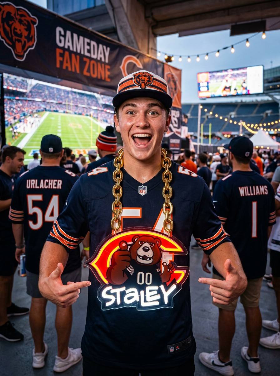 Chicago Bears Neon Chain Sign Bear Down Fan Bling Chunky Gold Necklace NFL Game Day Gear Chains for fans