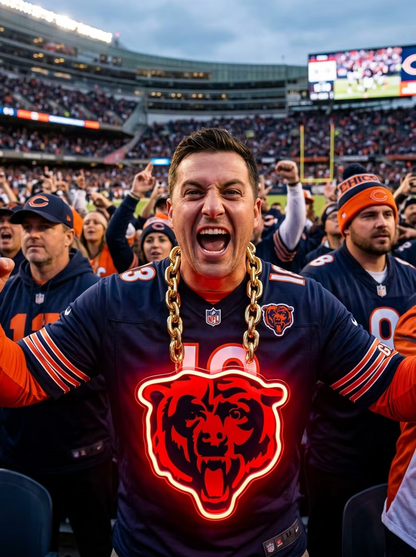 Chicago Bears Neon Chain Sign Bear Down Fan Bling Chunky Gold Necklace NFL Game Day Gear Chains for fans