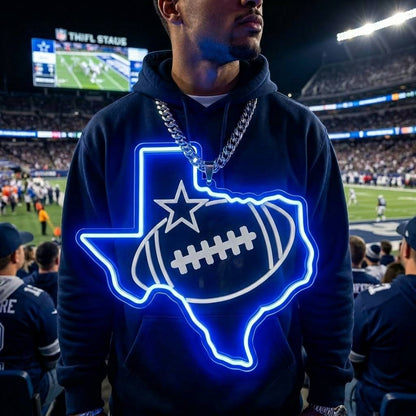 Dallas Cowboys 35cm Oversized Neon LED Pendant Big Star Logo Chain with Heavy Silver Cuban Link Sign Chains for fans