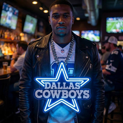 Dallas Cowboys 35cm Oversized Neon LED Pendant Big Star Logo Chain with Heavy Silver Cuban Link Sign Chains for fans