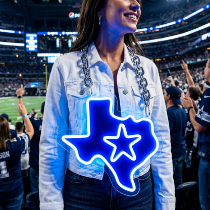 Dallas Cowboys 35cm Oversized Neon LED Pendant Big Star Logo Chain with Heavy Silver Cuban Link Sign Chains for fans
