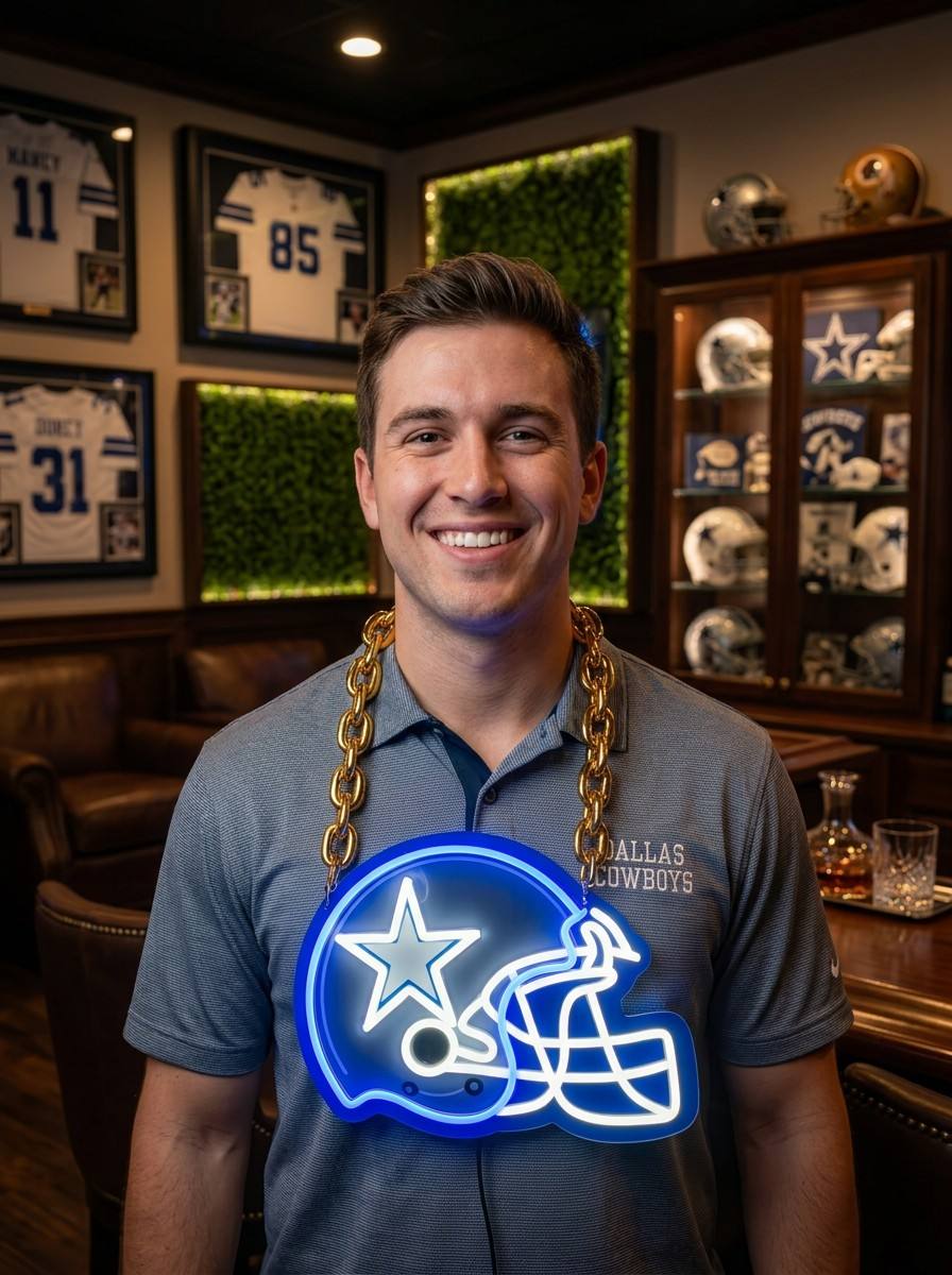 Dallas Cowboys LED Neon Sign Chain Heavy Gold Pendant for NFL Fans Sports Bar Party Decor Chains for fans