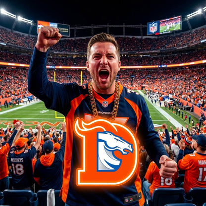 Denver Broncos 30cm Oversized LED Neon Pendant Sign Big Team Logo Chain Light Duty Acrylic Material Medallion Fan Shop Supply Chains for fans