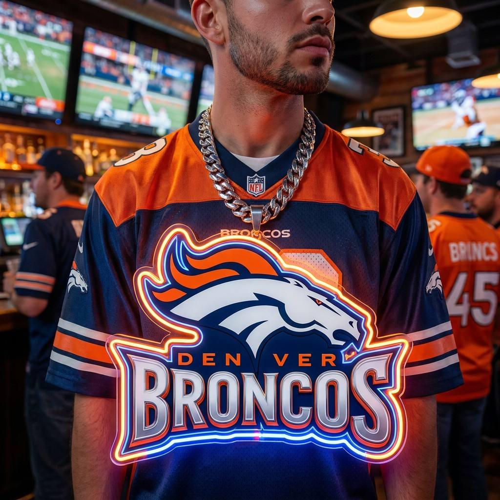 Denver Broncos 30cm Oversized LED Neon Pendant Sign Big Team Logo Chain Light Duty Acrylic Material Medallion Fan Shop Supply Chains for fans