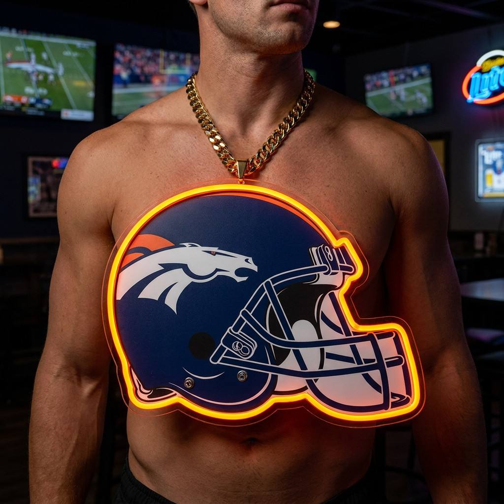 Denver Broncos 30cm Oversized LED Neon Pendant Sign Big Team Logo Chain Light Duty Acrylic Material Medallion Fan Shop Supply Chains for fans