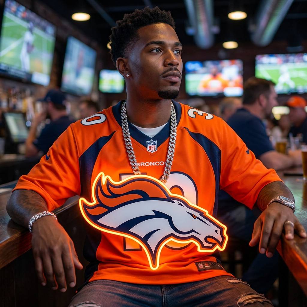 Denver Broncos 30cm Oversized LED Neon Pendant Sign Big Team Logo Chain Light Duty Acrylic Material Medallion Fan Shop Supply Chains for fans