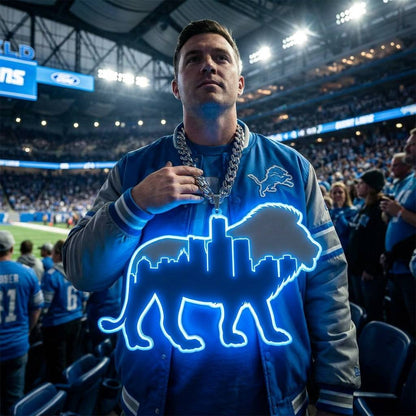 Detroit Lions 30cm 3D UV Printed Neon Pendant Necklace Oversized Light Acrylic Link Chain Honolulu Blue Glow Fan Gear Chains for fans