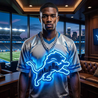 Detroit Lions 30cm 3D UV Printed Neon Pendant Necklace Oversized Light Acrylic Link Chain Honolulu Blue Glow Fan Gear Chains for fans
