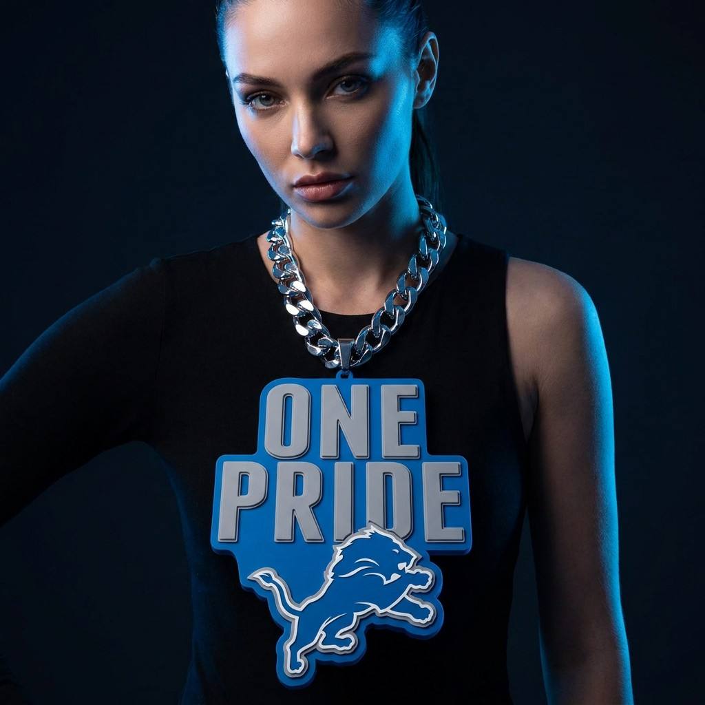 Detroit Lions 30cm 3D UV Printed Neon Pendant Necklace Oversized Light Acrylic Link Chain Honolulu Blue Glow Fan Gear Chains for fans