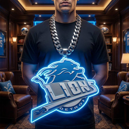 Detroit Lions 30cm 3D UV Printed Neon Pendant Necklace Oversized Light Acrylic Link Chain Honolulu Blue Glow Fan Gear Chains for fans