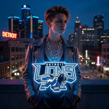 Detroit Lions 30cm 3D UV Printed Neon Pendant Necklace Oversized Light Acrylic Link Chain Honolulu Blue Glow Fan Gear Chains for fans