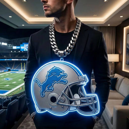 Detroit Lions 30cm 3D UV Printed Neon Pendant Necklace Oversized Light Acrylic Link Chain Honolulu Blue Glow Fan Gear Chains for fans