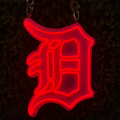 Detroit Tigers red logo neon sign with chain