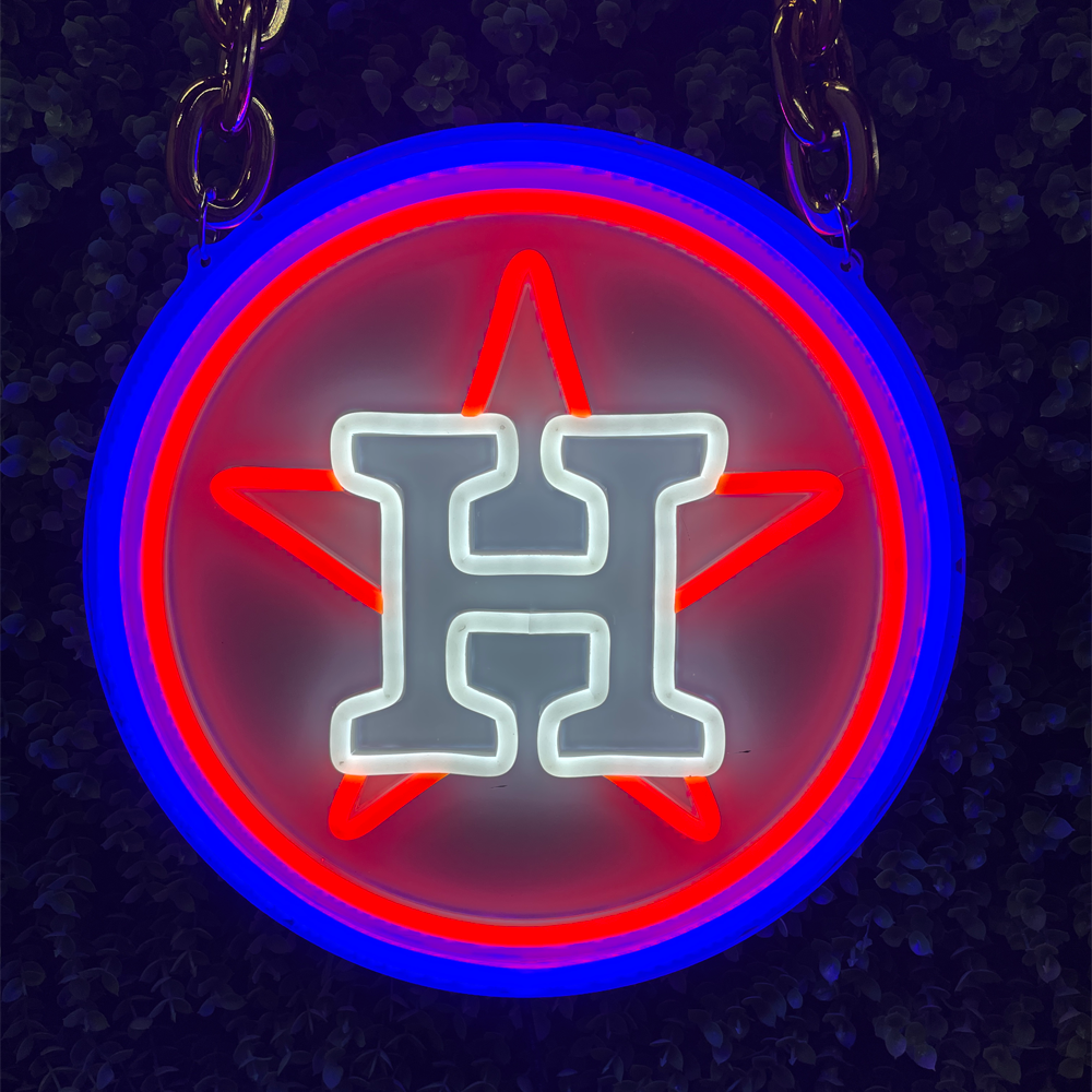 astros neon sign red star white H