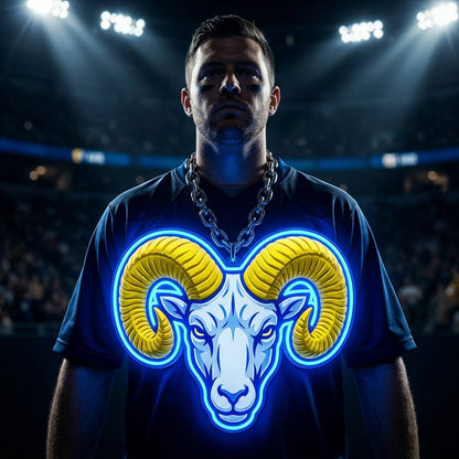 Los Angeles Rams 30cm 3D UV Printed Neon Pendant Chain Oversized Fan Gear Chunky Metal Cuban Link Necklace Blue Yellow Glow Gift Chains for fans