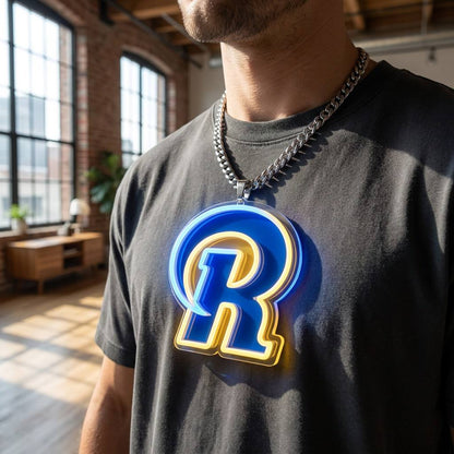 Los Angeles Rams 30cm 3D UV Printed Neon Pendant Chain Oversized Fan Gear Chunky Metal Cuban Link Necklace Blue Yellow Glow Gift Chains for fans