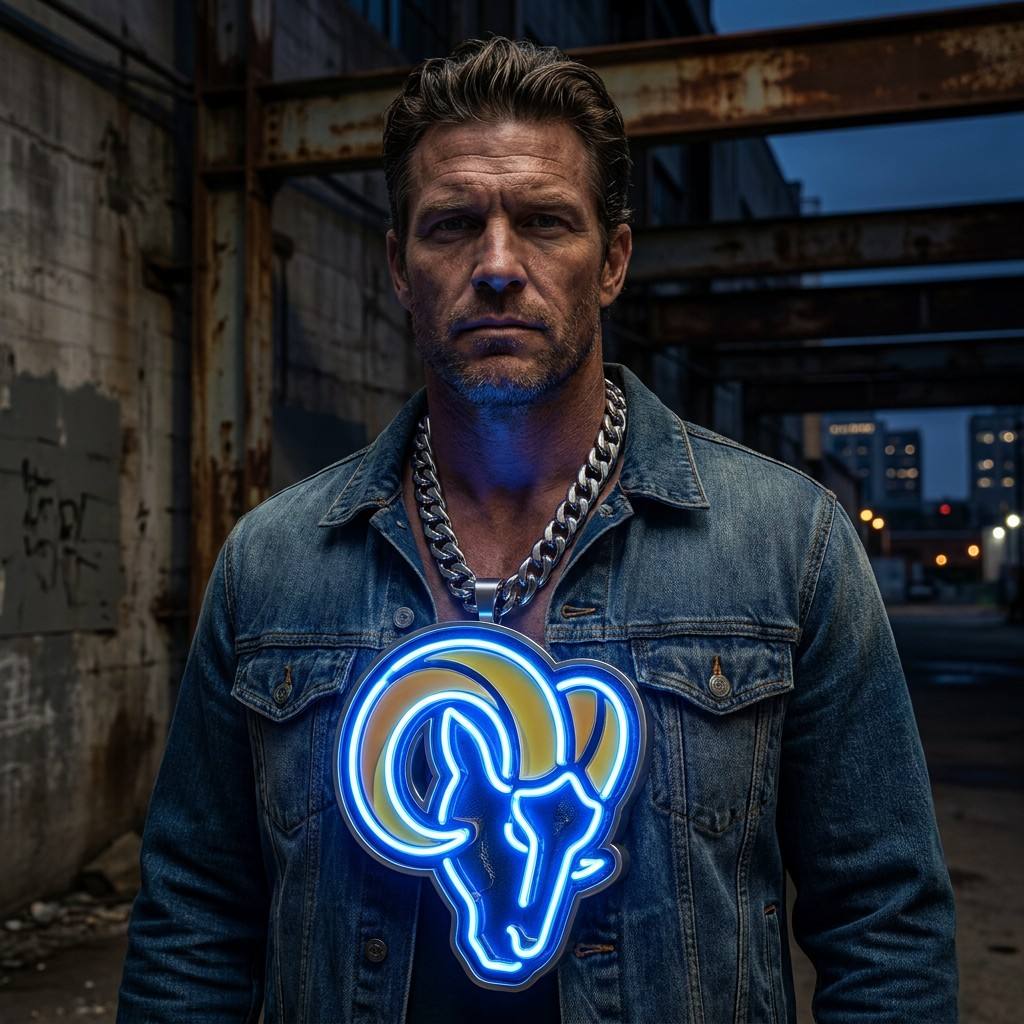 Los Angeles Rams 30cm 3D UV Printed Neon Pendant Chain Oversized Fan Gear Chunky Metal Cuban Link Necklace Blue Yellow Glow Gift Chains for fans