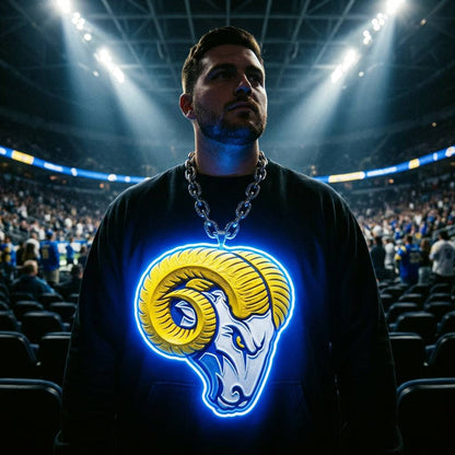 Los Angeles Rams 30cm 3D UV Printed Neon Pendant Chain Oversized Fan Gear Chunky Metal Cuban Link Necklace Blue Yellow Glow Gift Chains for fans