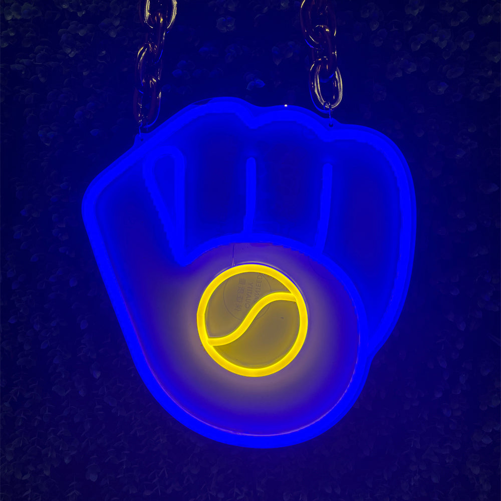 Milwaukee Brewers team logo neon sign with chain