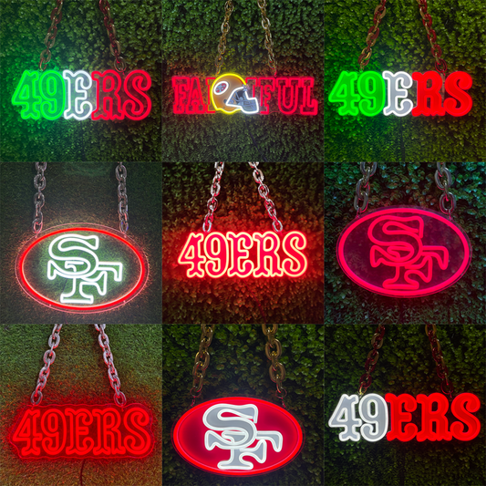 Illuminate Your 49ers Fandom with our Fast Delivery Low MOQ San Francisco 49ers Neon Sign Chain Light-up Necklace Chains for fans