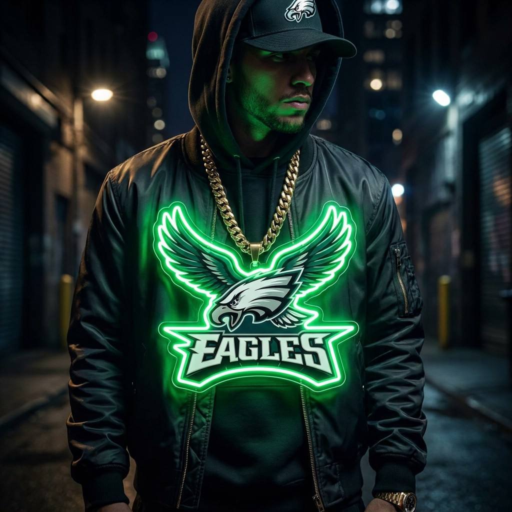 Philadelphia Eagles 30cm Oversized LED Neon Pendant Sign Big Team Logo Chain Heavy Gold Cuban Link Medallion Fan Shop Supply Chains for fans