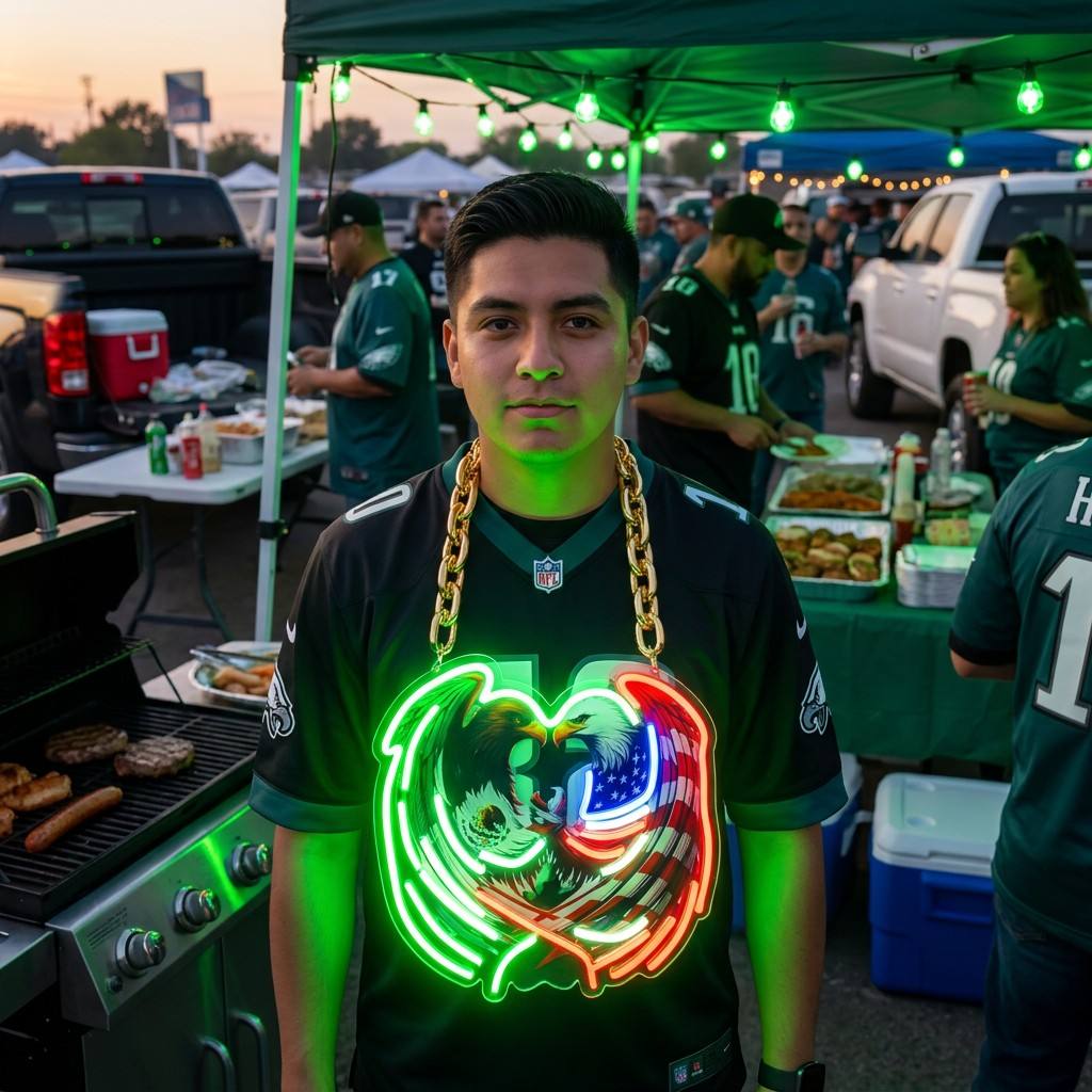 Philadelphia Eagles 30cm Oversized LED Neon Pendant Sign Big Team Logo Chain Heavy Gold Cuban Link Medallion Fan Shop Supply Chains for fans